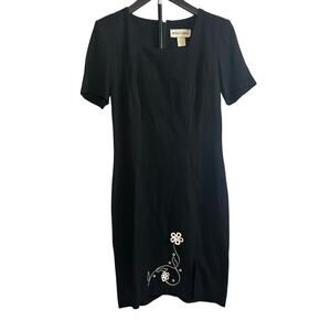 VTG 90s Betsy’s Things Floral Applique Black Sheath Dress Size 4